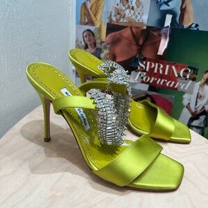 Manolo Blahnik Chartreuse Satin Heels 38